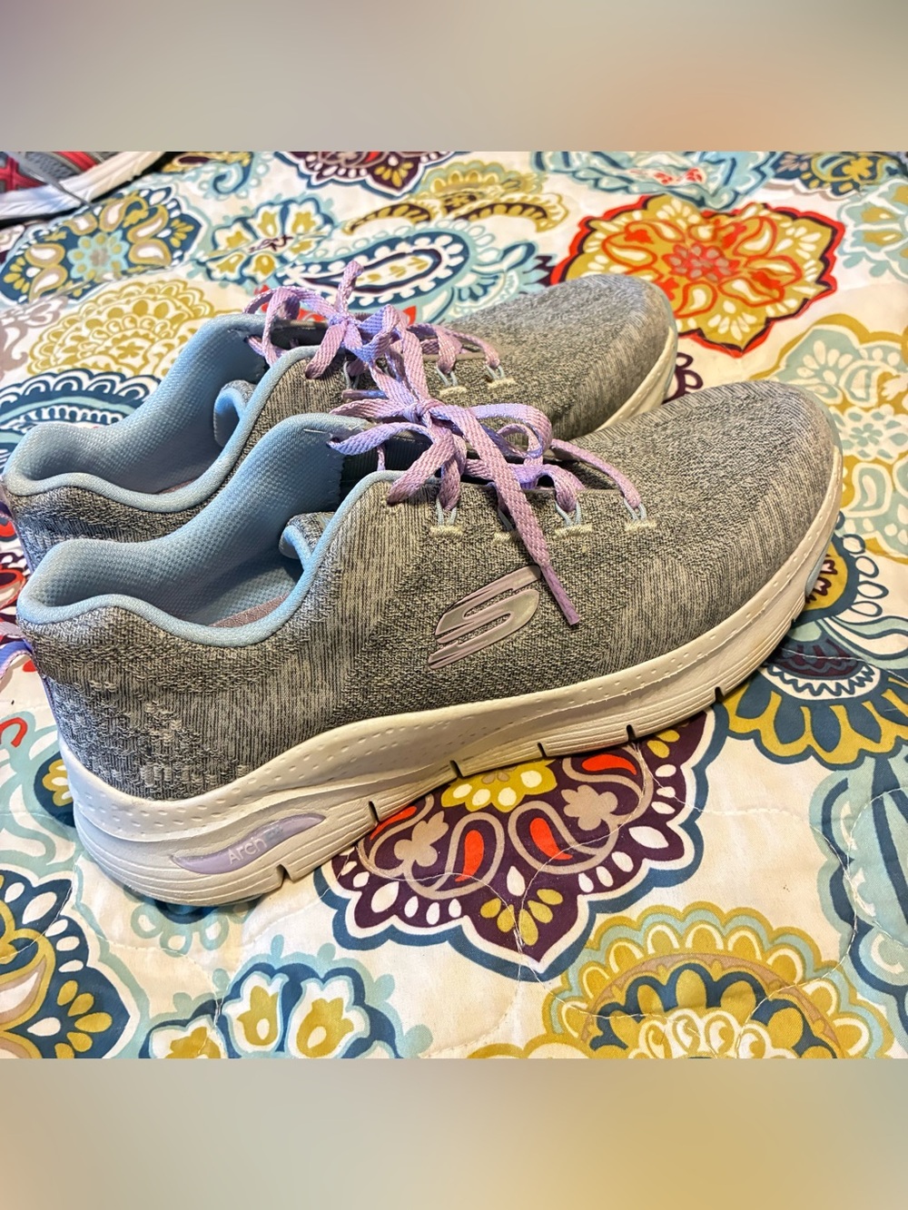 Skechers Women's Gray Athletic Sneakers with Lavender Laces